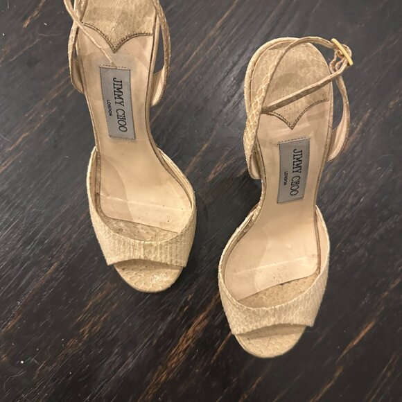 Nude Snake Jimmy Choo Platform Slingback Heels Size 37.5 (7.5) - Picture 2 of 3